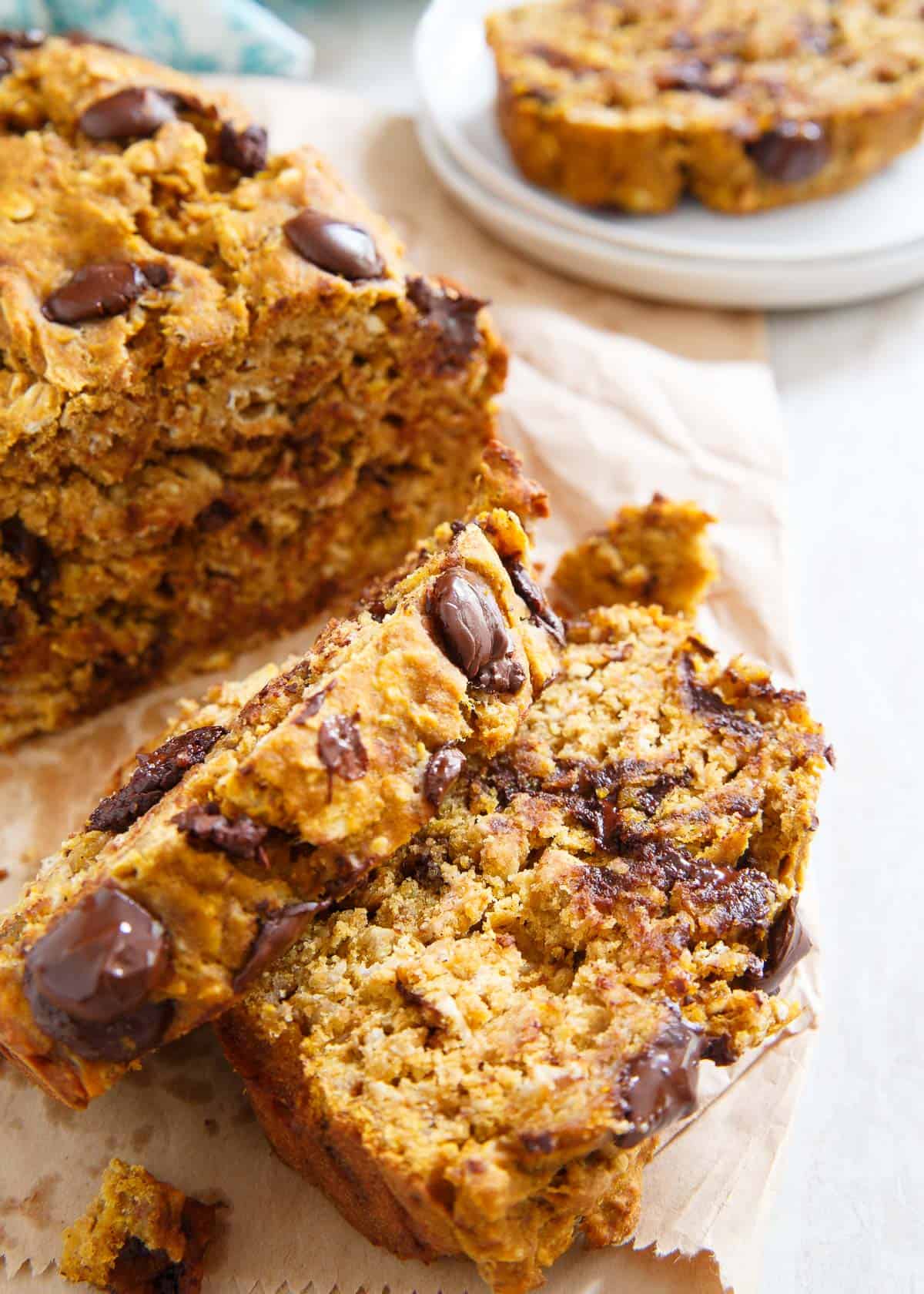 Healthy and hearty Pumpkin Banana Chocolate Chip Bread is a great way to ease into fall baking.