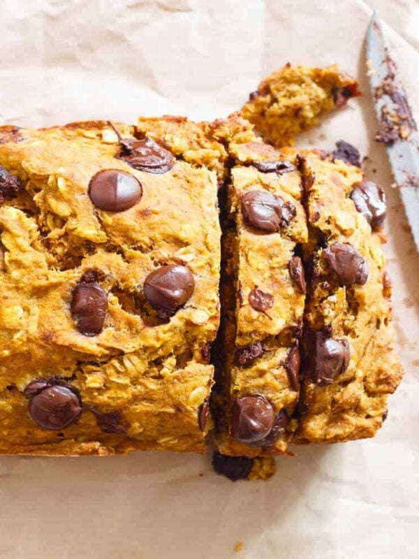 This pumpkin banana chocolate chip bread is a delicious fall treat sweet enough to be dessert and light enough to be breakfast. The perfect fall treat!