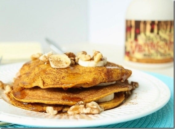 Pumpkin Oatmeal Pancakes are a gluten-free stack perfect for fall.