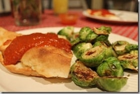 Calzone and brussels sprouts