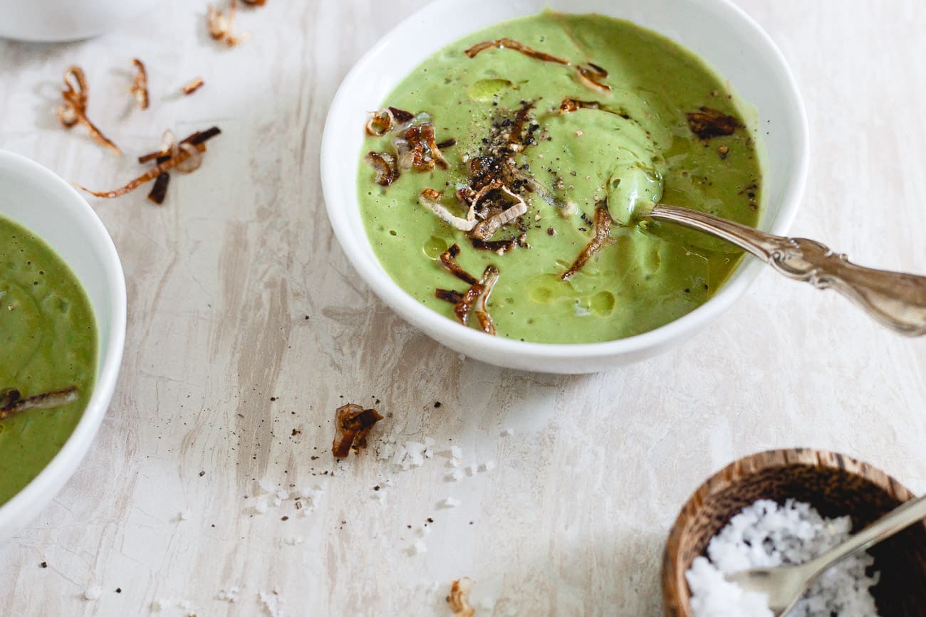 Creamy Broccoli Soup with Crispy Shallots