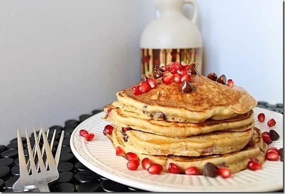 Pomegranate Chocolate Chip Pancakes - Pomegranate Packed Pancakes