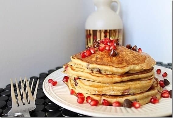 Pomegranate chocolate chip pancakes