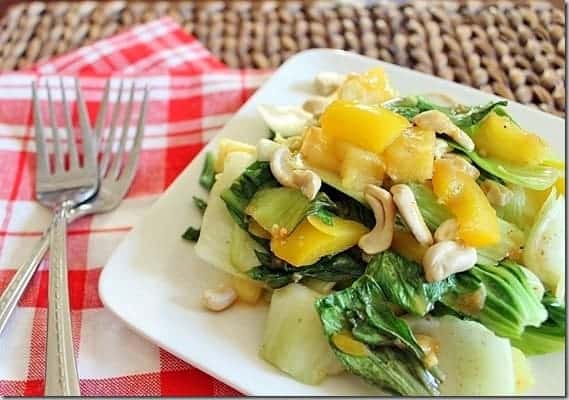 This pineapple cashew bok choy is a side dish that will rival any Chinese takeout. You can make it in minutes at home.