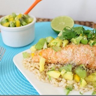Coconut Cashew Crusted Salmon with Tropical Salsa
