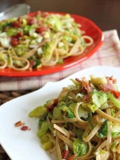 Brussels sprouts, bacon and sun-dried tomato pasta
