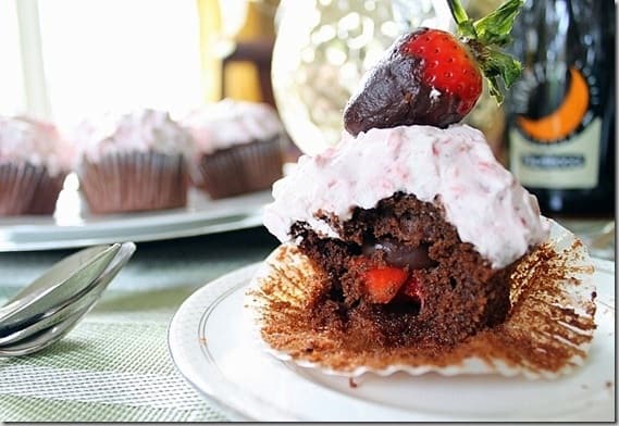 Chocolate strawberry filled cupcakes