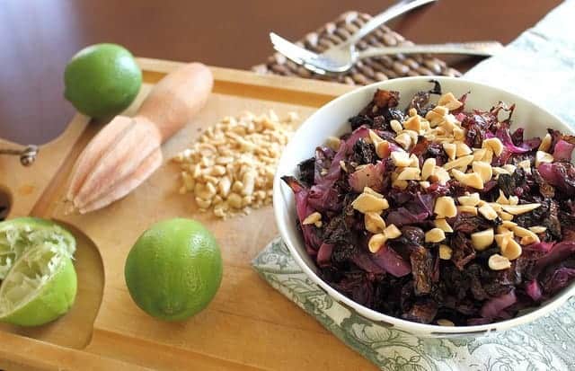 roasted cabbage with lime peanut sauce