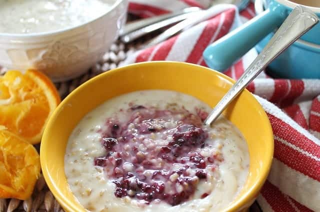 Steel cut oats with orange blackberry sauce