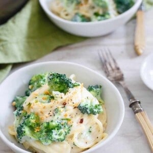 This Lightened Up Spaghetti Alfredo with broccoli is creamy, cheesy and decadent but much healthier than the original so you can feel good about eating it.