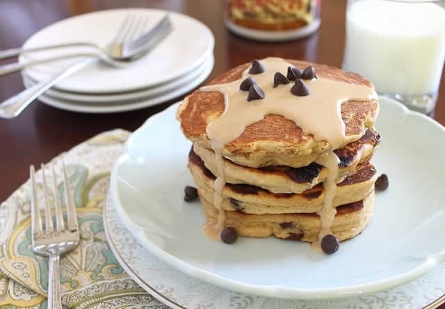 Whole wheat peanut butter chocolate chip pancakes are like dessert for breakfast! This fluffy, doughy and moist stack is what pancake dreams are made of! Whole wheat peanut butter chocolate chip pancakes are like dessert for breakfast! This fluffy, doughy and moist stack is what pancake dreams are made of!