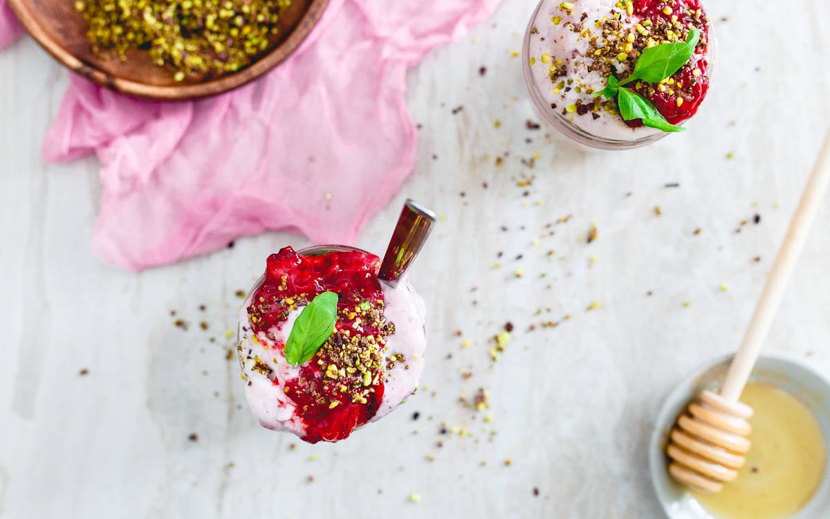 Celebrate spring and/or Valentine's Day with this roasted strawberry basil milkshake.