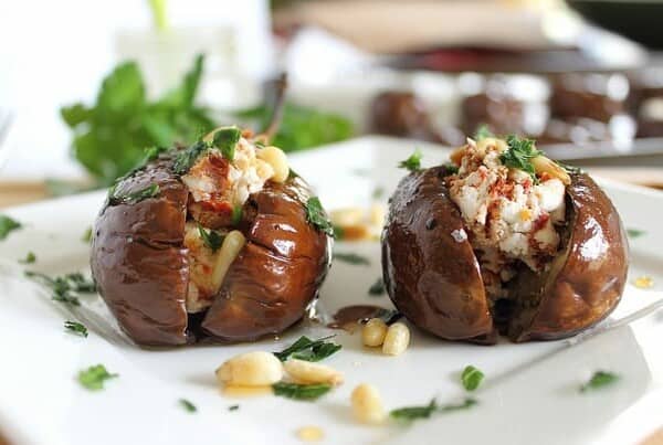 Roasted baby eggplants with goat cheese stuffing