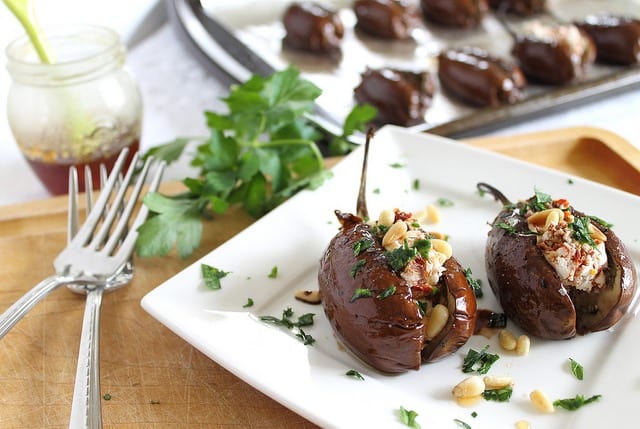 Roasted baby eggplants with goat cheese stuffing