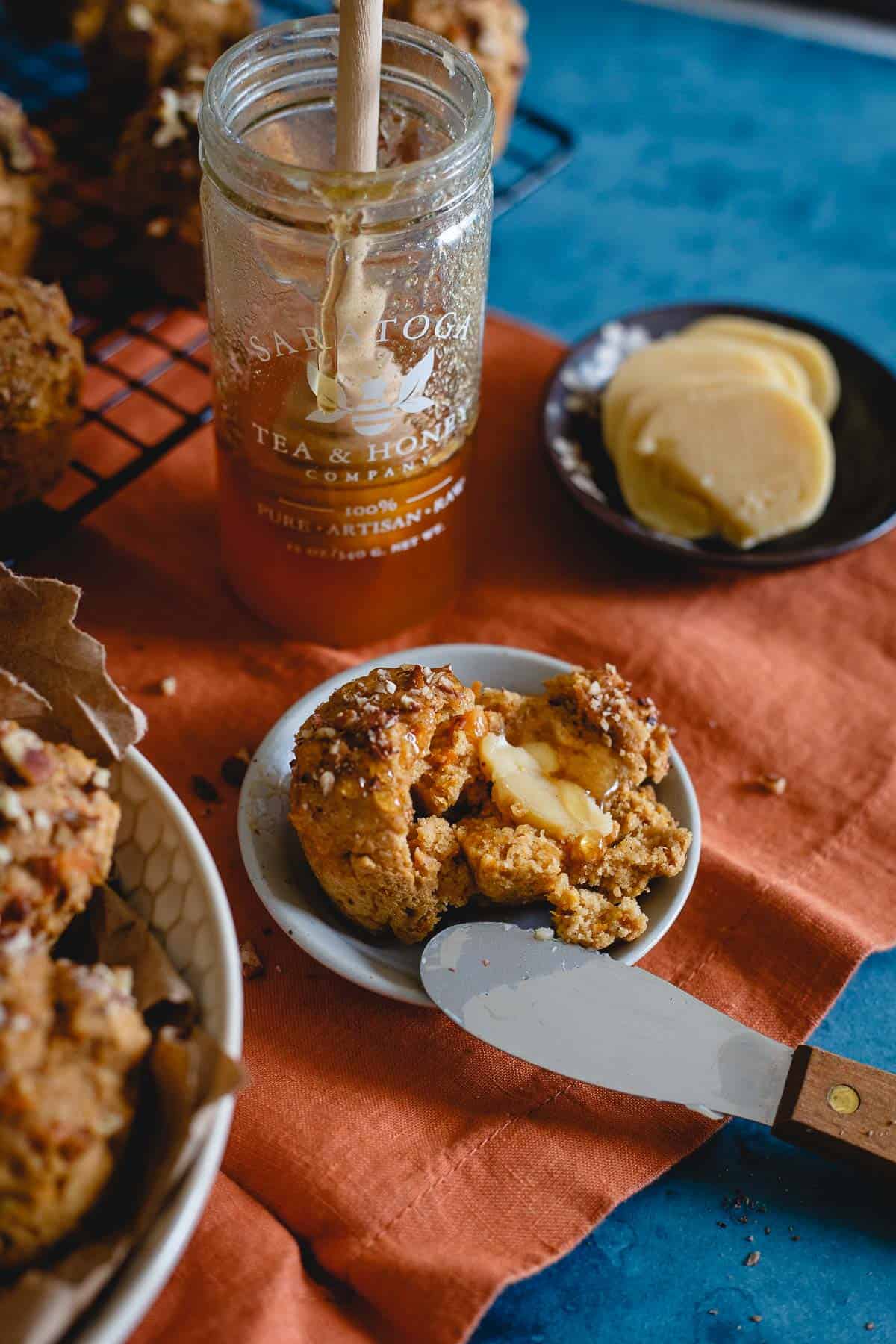 Drizzled with honey or smeared with butter, these whole wheat sweet potato banana muffins are a great snack, breakfast or even dinner side.