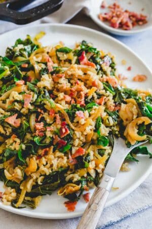 Spicy collard greens with rice.