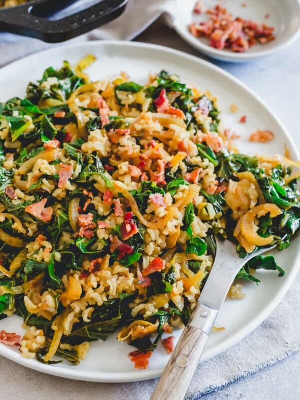 Spicy collard greens with rice.