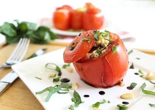 Basil cheese stuffed tomatoes