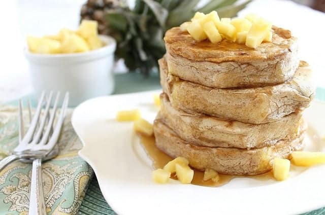 These pancake battered pineapple rings are a fun breakfast to change things up from your normal pancake routine.