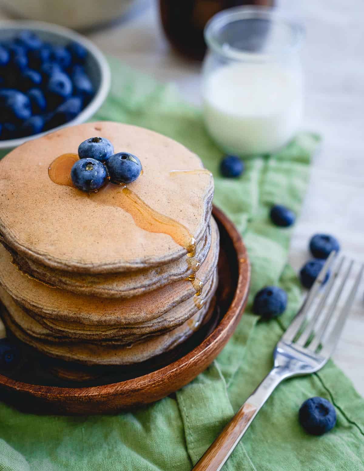 These perfect protein pancakes have 30g of protein per serving and are the perfect blank slate to top however you want for a healthy start to your day.