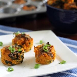 Sweet potato bites with kale and black beans.