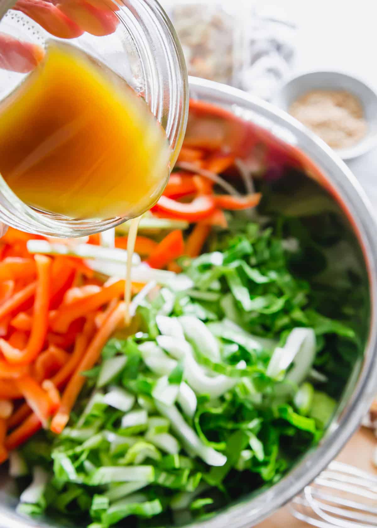 The best bok choy salad with an easy Asian dressing of sesame oil and soy sauce.