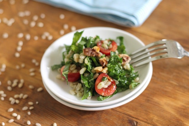 Barley salad with cherries and kale