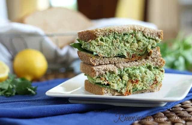 This chickpea pesto sandwich is a non-traditional pesto with smashed chickpeas that makes a delicious sandwich filling for an easy vegetarian meal.