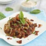 Caramelized peach and onion salsa