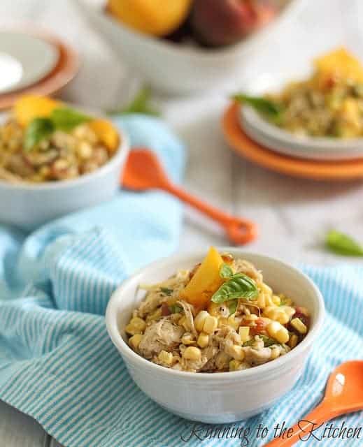 honey mustard chicken salad with corn and peaches