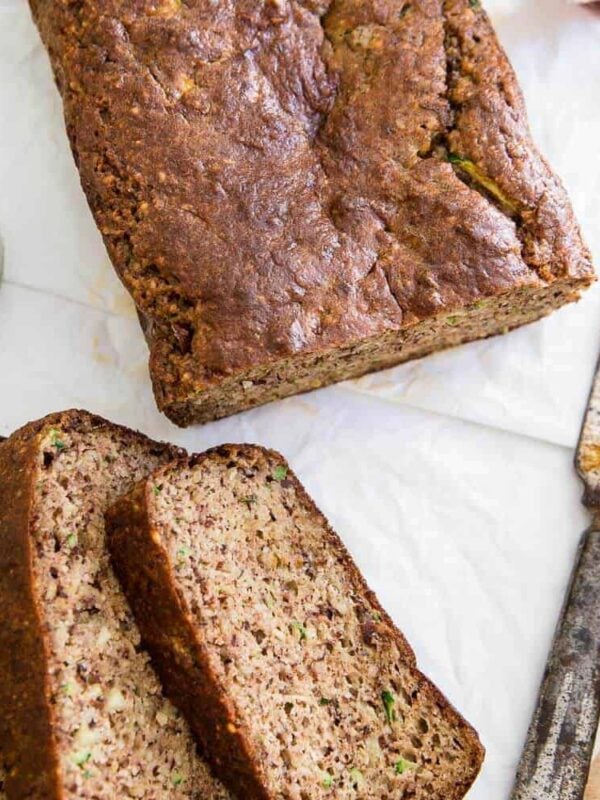 This paleo almond zucchini bread is slightly crunchy on the outside and super moist on the inside. It's the perfect way to use up summer zucchini.