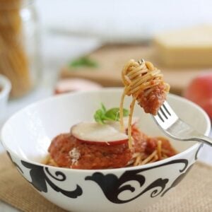 Spaghetti with roasted tomato peach sauce.