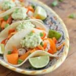 Tuna tacos with soy, lime and spicy avocado cream.
