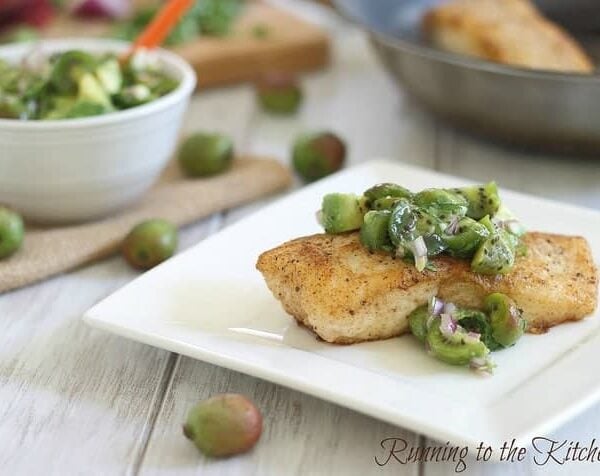 Pan fried halibut with kiwi berry salsa