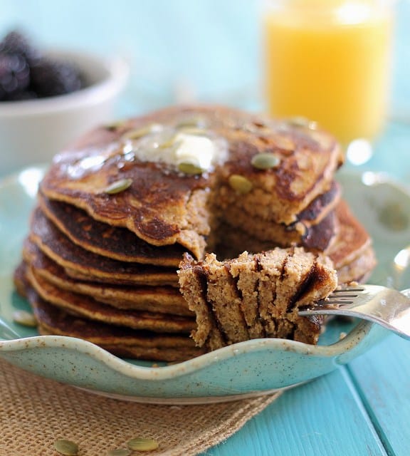 Try these fluffy pumpkin paleo pancakes when you're craving pancakes for breakfast but want to ditch the grains and dairy!