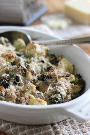 Broccoli cauliflower parmesan gratin