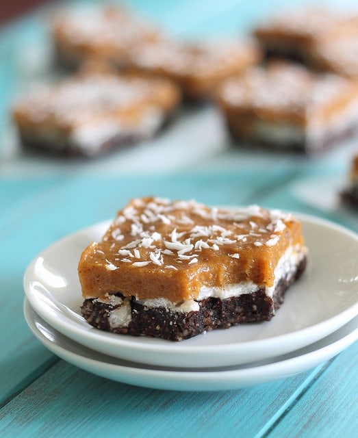 No bake pumpkin bars with chocolate and coconut