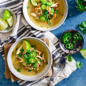 This spicy chicken lime soup is like chicken noodle meets chicken tortilla soup for a spicy, noodle-less middle ground perfect for a cold winter day.