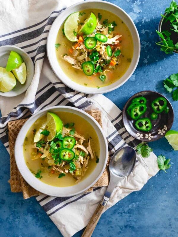 This spicy chicken lime soup is like chicken noodle meets chicken tortilla soup for a spicy, noodle-less middle ground perfect for a cold winter day.