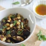 Crunchy maple orange roasted eggplant.