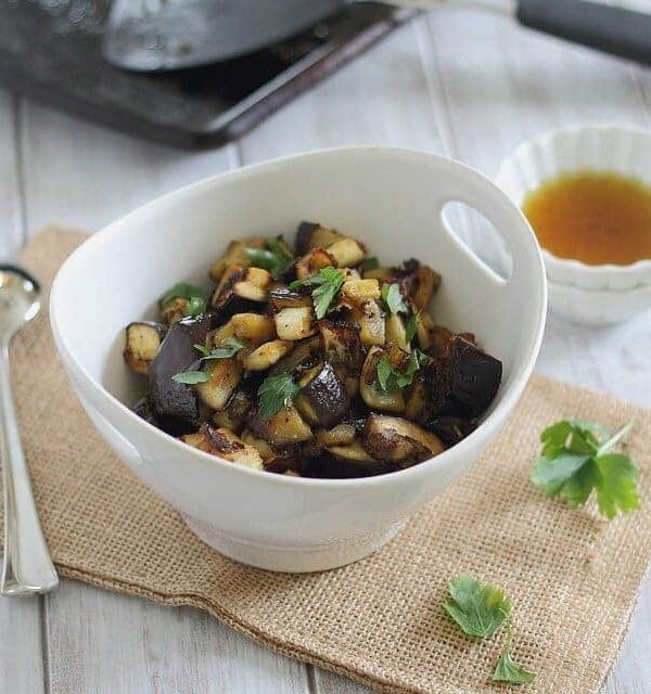 Sweet and crunchy maple orange roasted eggplant