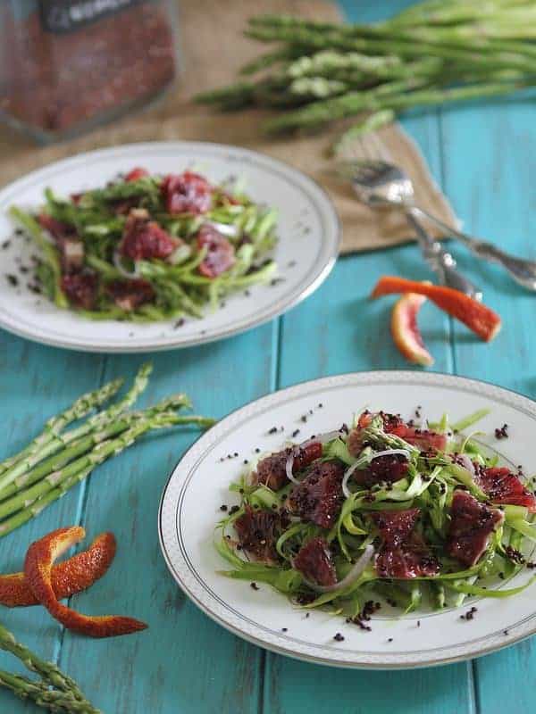 Shaved asparagus and blood orange salad with toasted quinoa