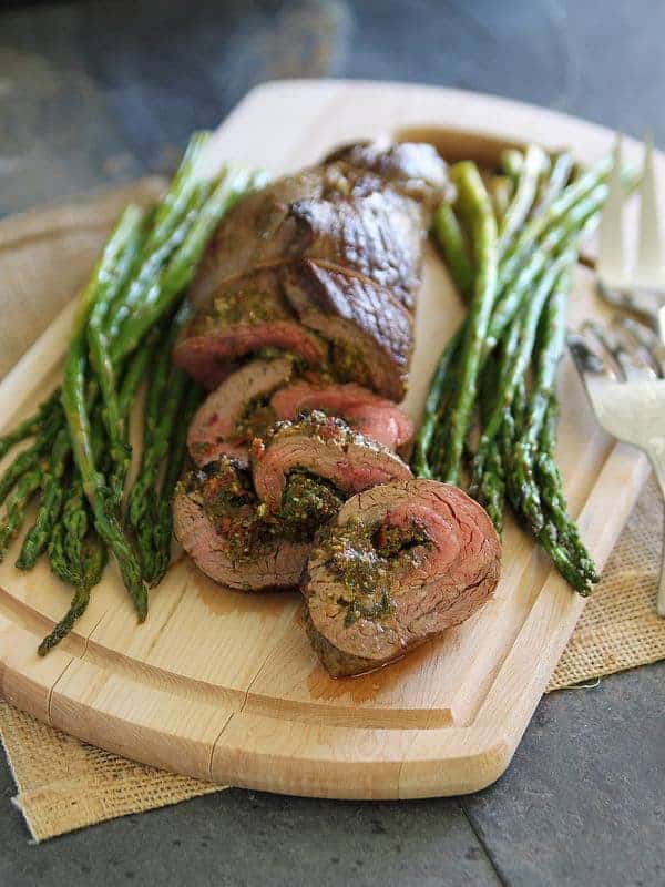 Sun dried tomato pesto stuffed flank steak