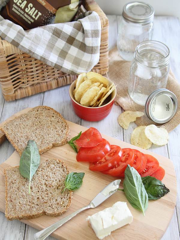 Cream cheese tomato basil sandwich