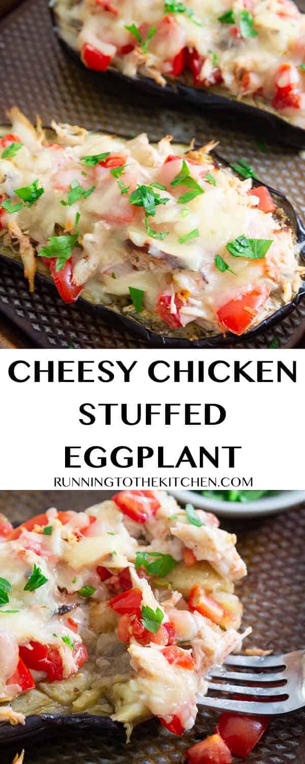 Try this easy stuffed eggplant dinner with chicken and cheddar cheese, everyone will love it!