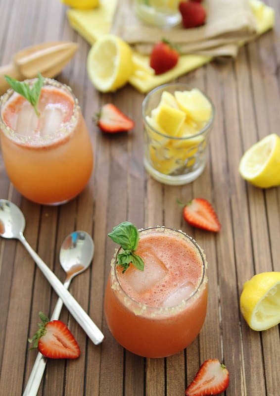 Lemonade with strawberries and basil
