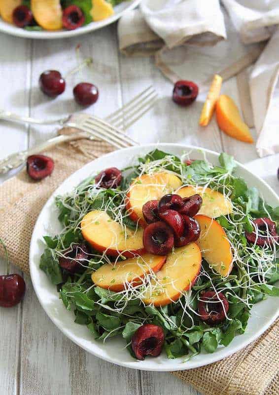 Peach and cherry watercress salad