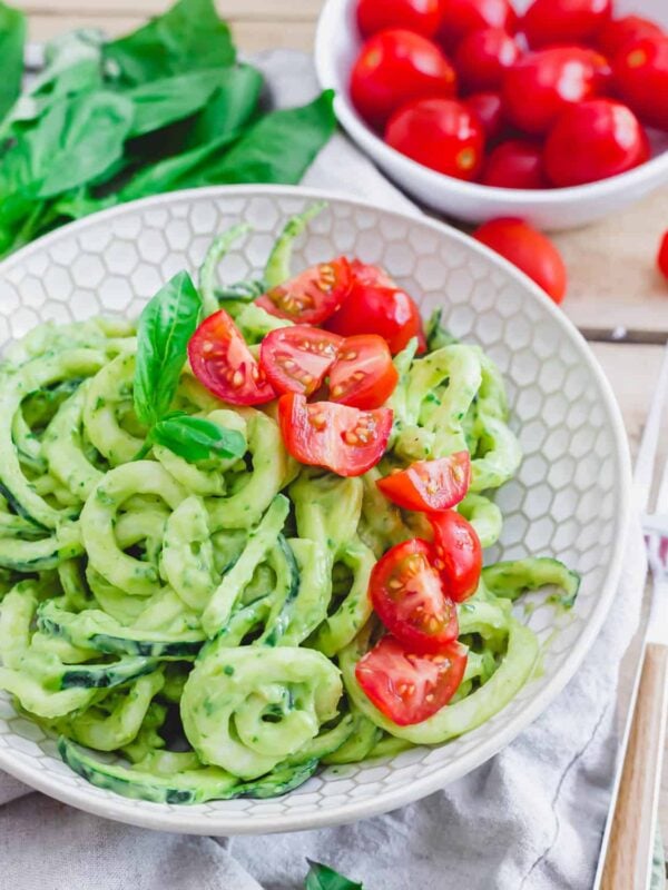 Zucchini noodles with avocado cream sauce.