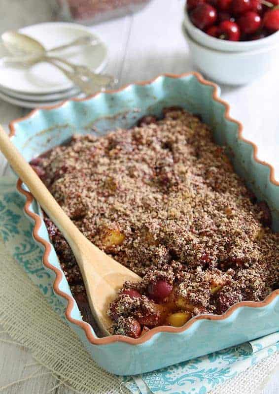 Peach and Cherry Quinoa Crumble | runningtothekitchen.com