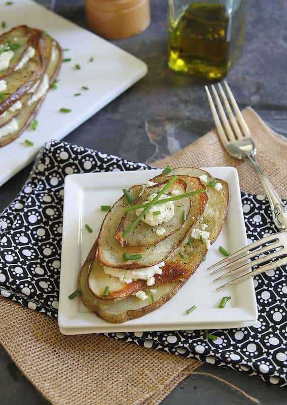 Goat Cheese and Chive Potato Stacks | runningtothekitchen.com